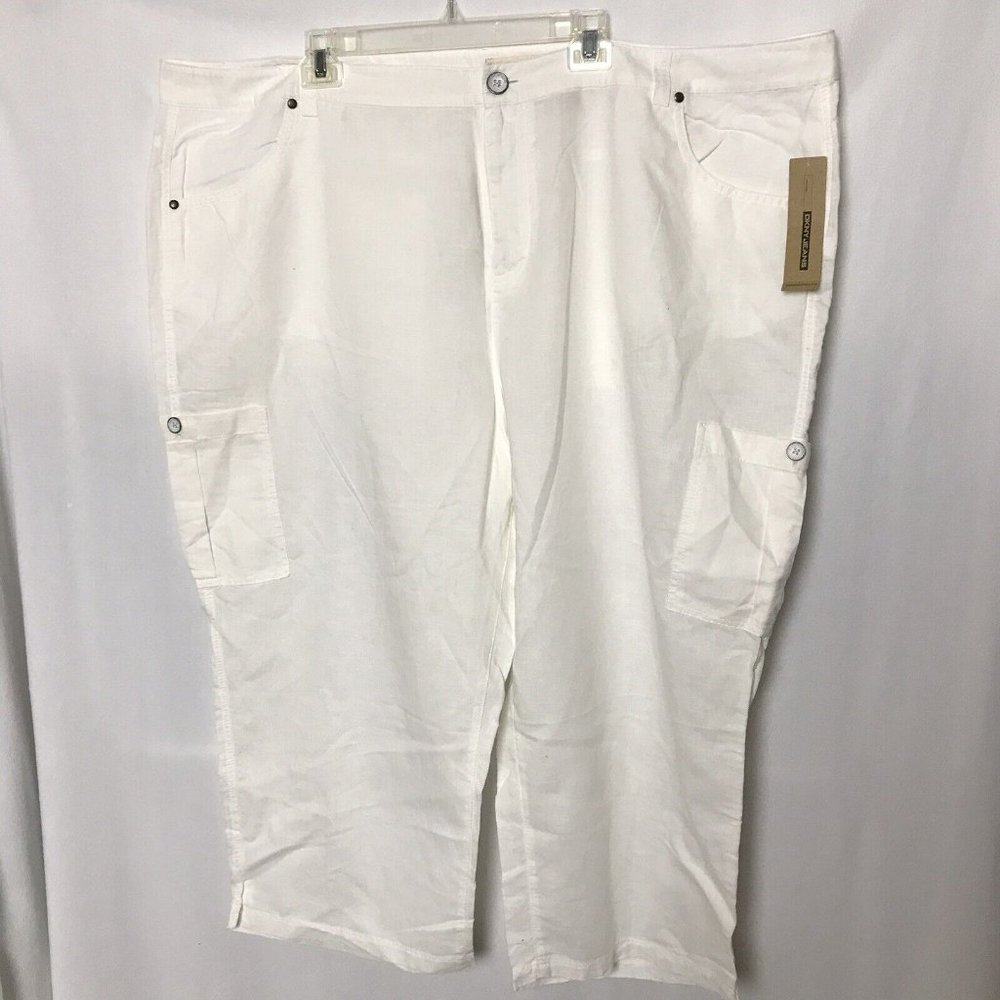 DKNY Capri Jeans Womens Plus Sz 28 Linen Blend Cargo Wide Legs White …